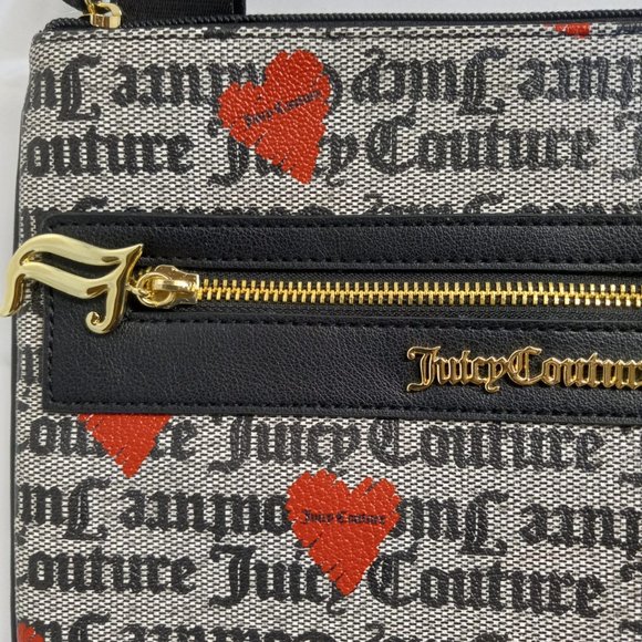 Juicy Couture Black Beige Heart Basic Love Crossbody Bag w/Adjustable Strap NWT - Picture 4 of 13